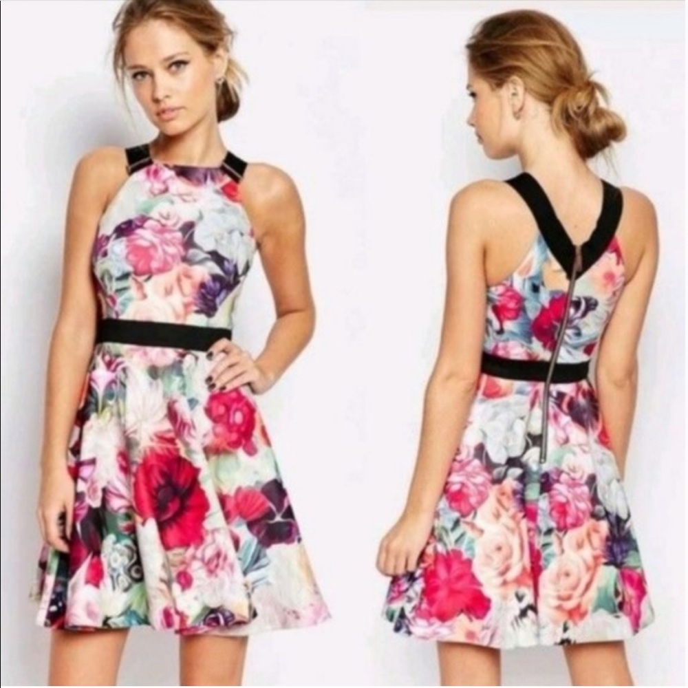 TED BAKER LONDON Samra Floral-Swirl Skater Dress, Fuchsia -size 4